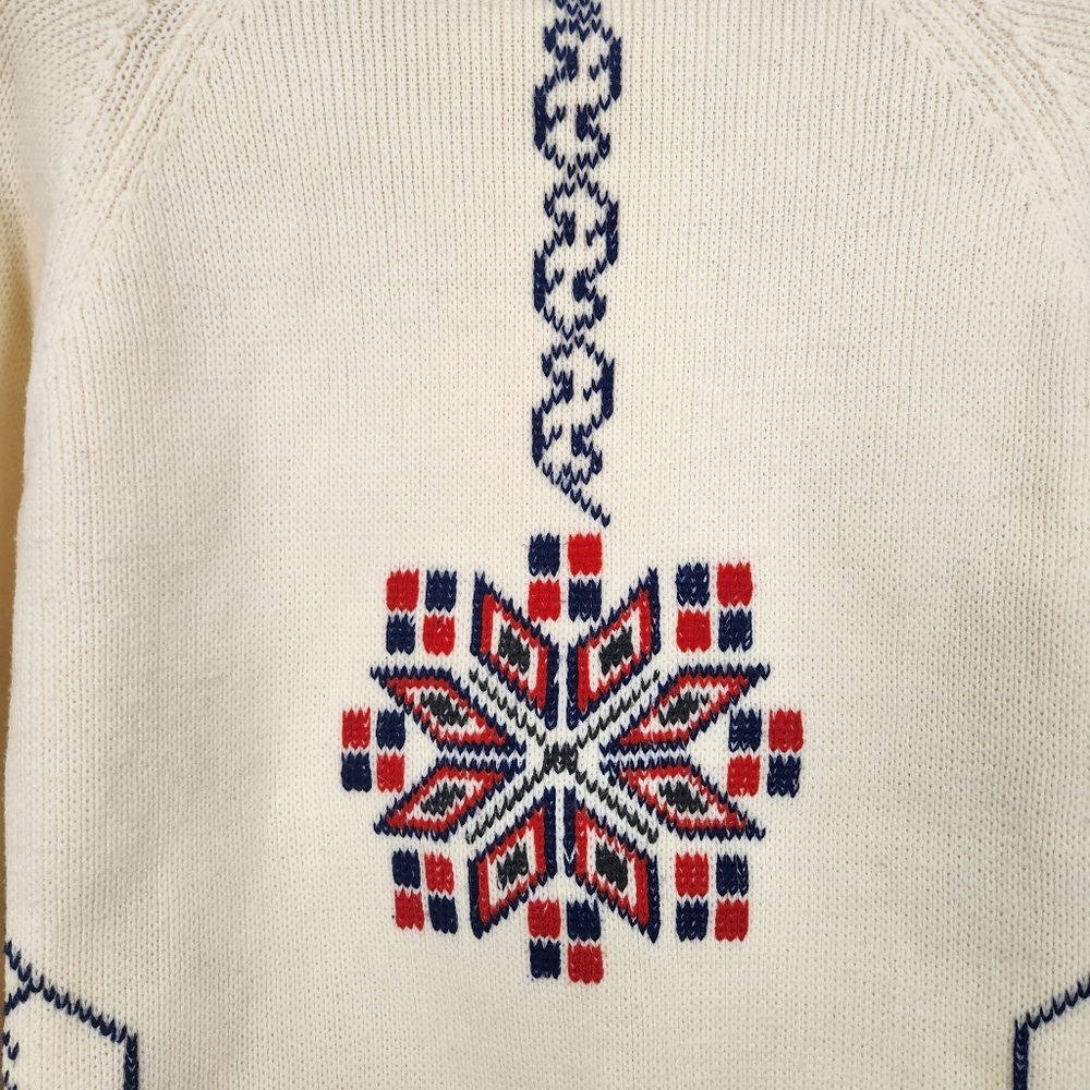 Vintage Fair Isle Nordic Ski Turtleneck Sweater Beige 1970s 1980s Size Small - Picture 4 of 10